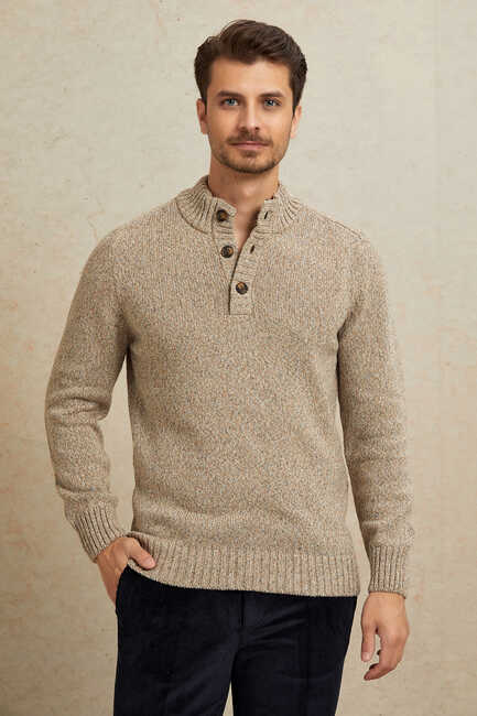 Light Beige 100% Cotton Button-Down Sweater 