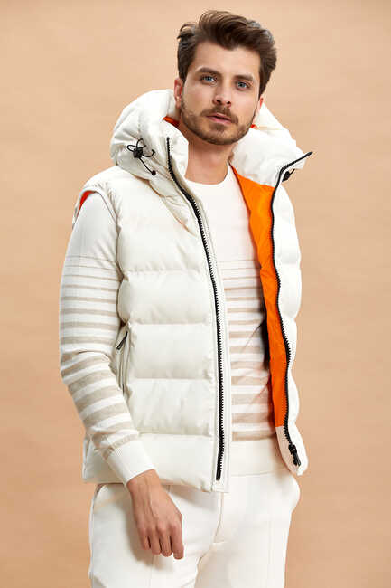 White hooded Puffer Vest Beyaz