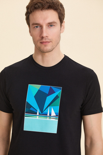 Black Marine Printed T-Shirt Black