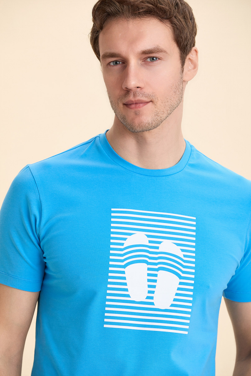 Turkuaz Pamuklu Baskılı Tişört