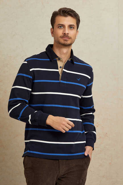 Navy Blue - Royal Velvet Collar Sweatshirt 