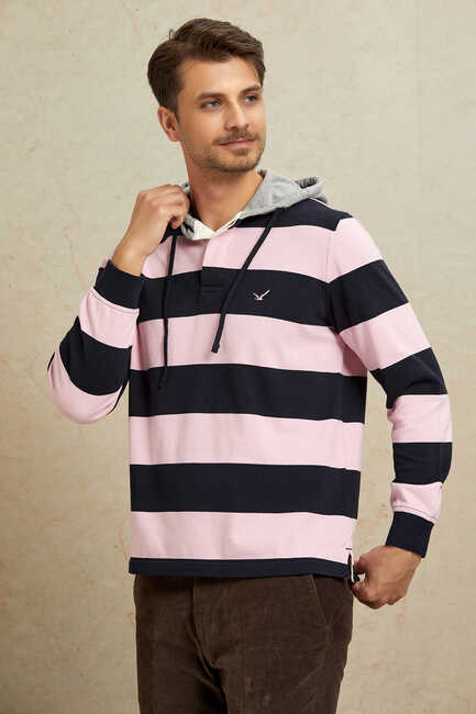 DESCHUTES KAPÜŞONLU ERKEK SWEATSHIRT - LACİVERT/PEMBE - Thumbnail