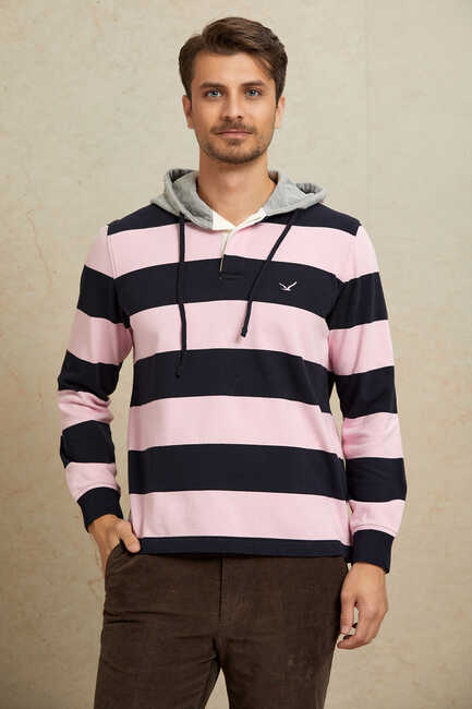 DESCHUTES KAPÜŞONLU ERKEK SWEATSHIRT - LACİVERT/PEMBE - Thumbnail