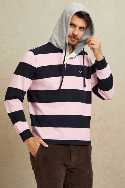 DESCHUTES KAPÜŞONLU ERKEK SWEATSHIRT - LACİVERT/PEMBE - Thumbnail