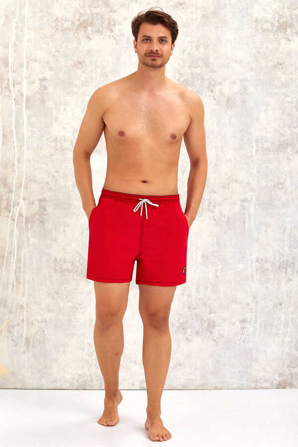 Kırmızı Kuş Figürlü Deniz Şortu