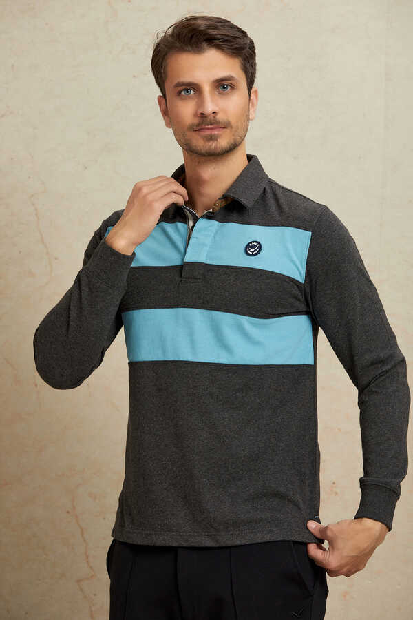 Antrasit - Mavi Polo Sweatshirt - 4