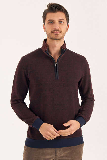 ESANO POLO YAKA SWEATSHIRT - BORDO - Thumbnail