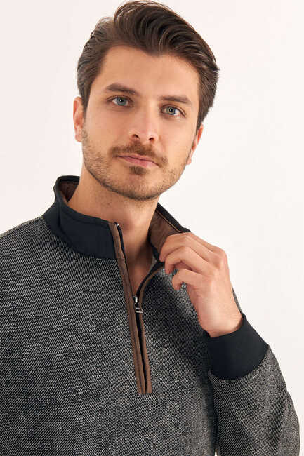 ESANO POLO YAKA SWEATSHIRT - SİYAH - Thumbnail