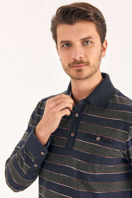 ESONI POLO YAKA SWEATSHIRT - LACİVERT/GRİ - Thumbnail