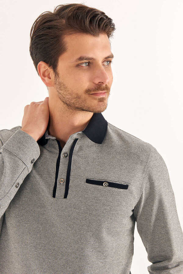 Siyah - Ekru Polo Sweatshirt - 3