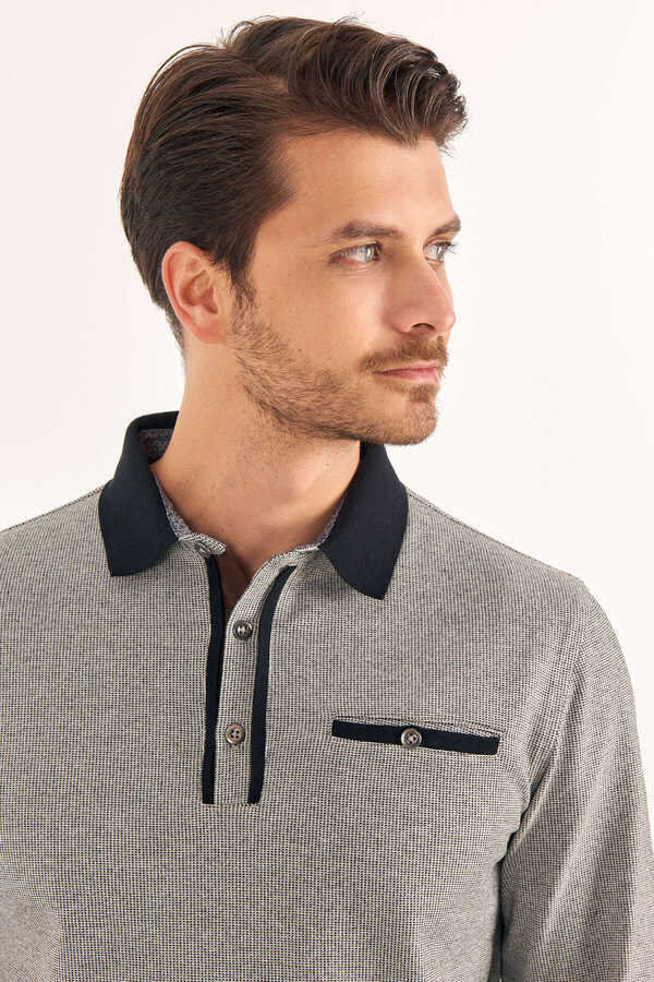 Siyah - Ekru Polo Sweatshirt - 4