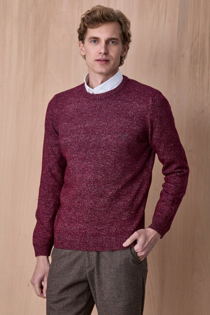 Bordo Pamuklu Bisiklet Yaka Kazak 