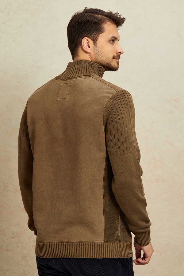 Camel Yarım Fermuarlı Triko - 7