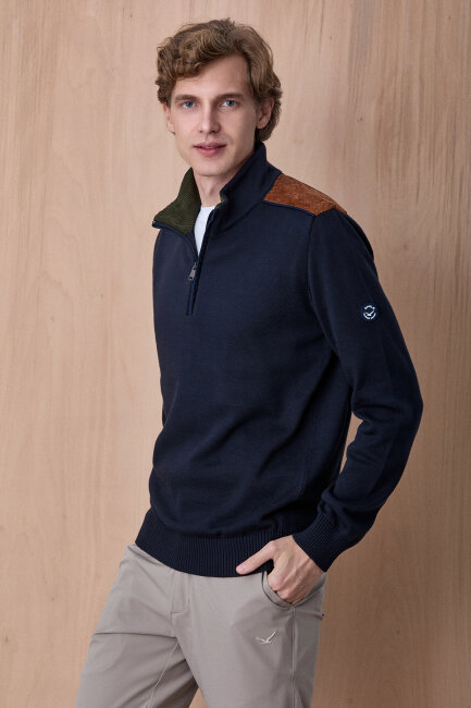 Lacivert %100 Pamuk Fermuarlı Triko Lacivert