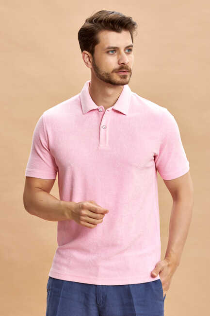 Pembe %100 Pamuk Havlu Polo Tişört 
