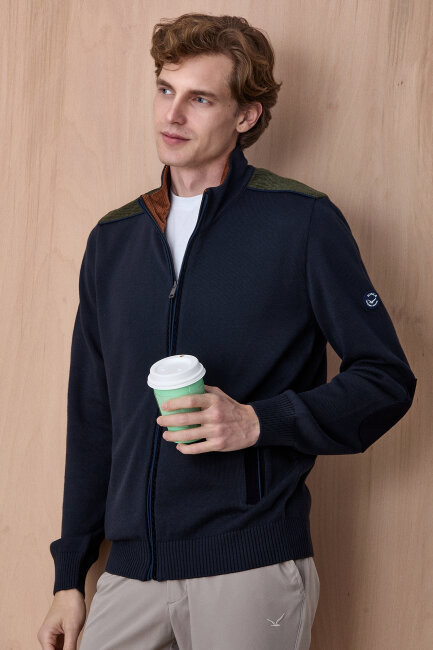 Lacivert %100 Pamuk Fermuarlı Hırka Lacivert