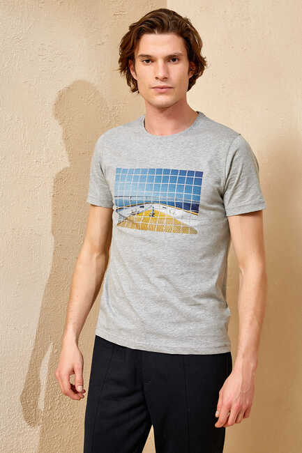 Gray Melange Printed T-Shirt 