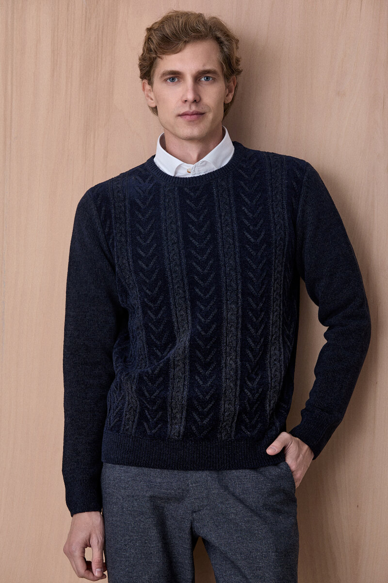 Lacivert Bisiklet Yaka Kazak