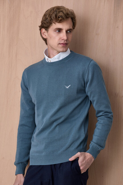 Petrol %100 Pamuk Bisiklet Yaka Kazak