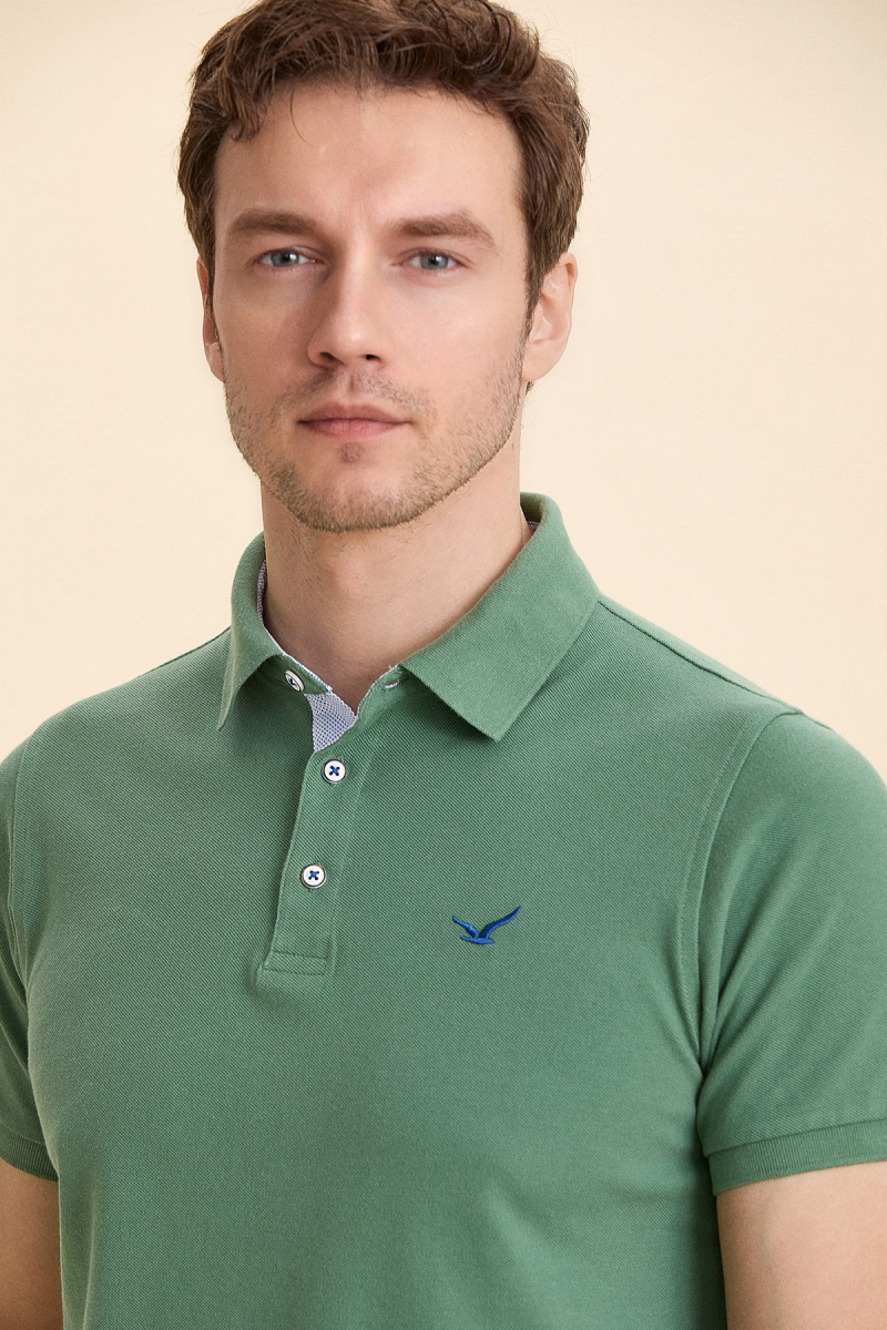 Khaki 100% Cotton Logo Polo T-shirt