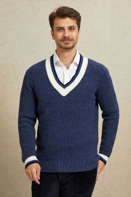 Indigo 100% Cotton V-Neck Sweater 