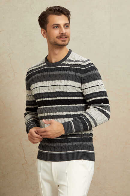 Anthracite 100% Cotton Round Neck Sweater 
