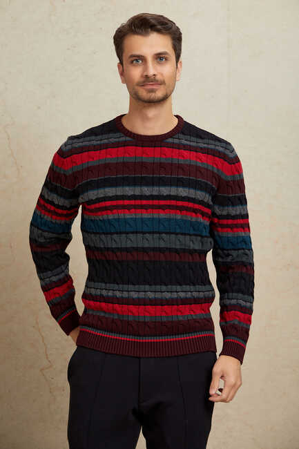 Burgundy 100% Cotton Round Neck Sweater 