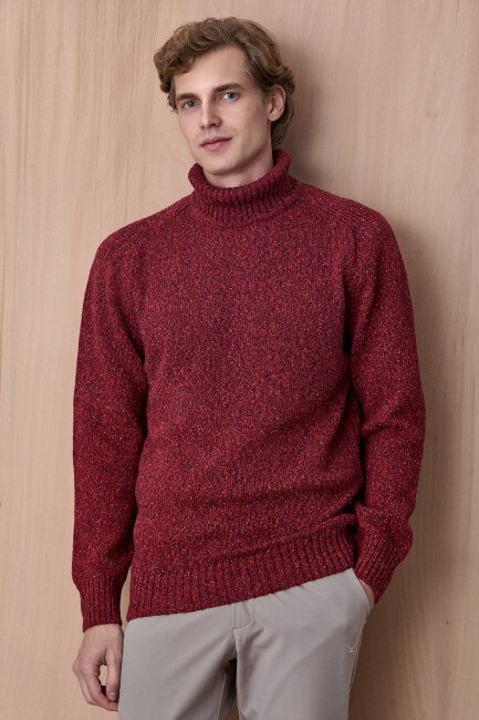 Bordo %100 Pamuk Yuvarlak Yaka Kazak 