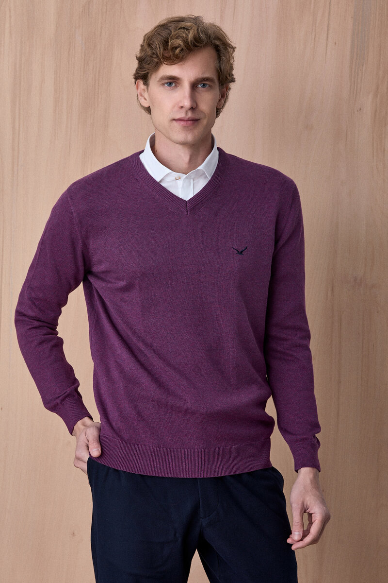 Mor %100 Pamuk V Yaka Kazak