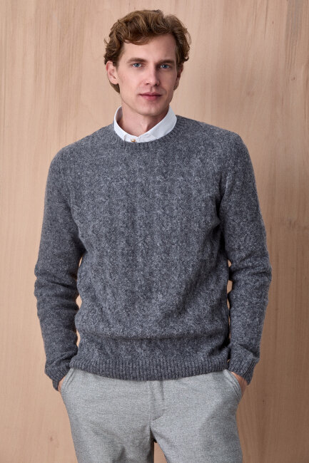 Gray Hair Knitted Crew Neck Sweater Gri