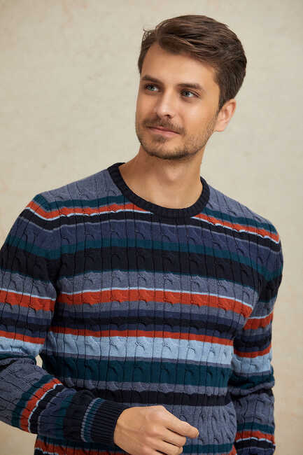 Navy Blue 100% Cotton Round Neck Sweater 