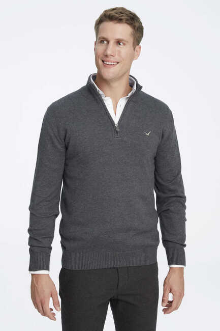 Anthracite 100% Cotton Short Zip Sweater 
