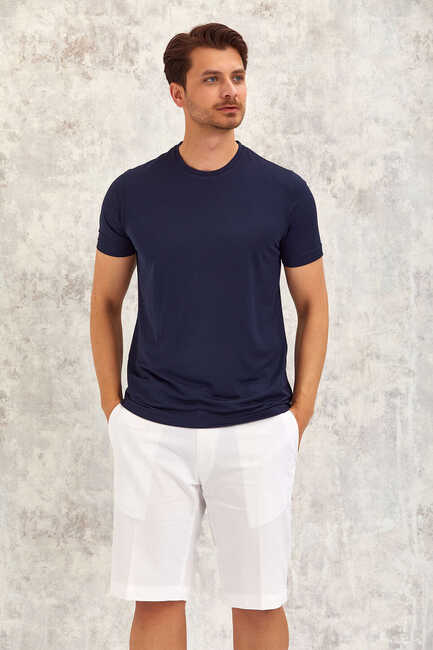 Lacivert Bisiklet Yaka Basic Tişört 