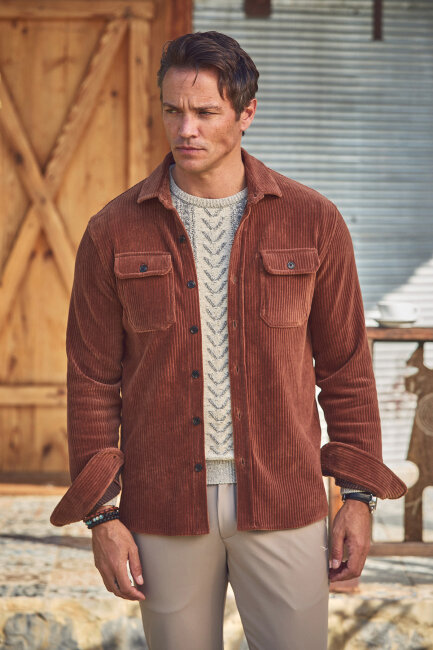 Kiremit Pamuklu Kadife Dış Gömlek Kiremit