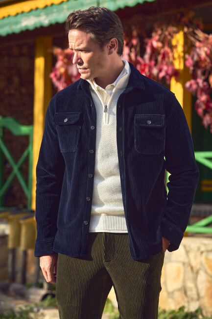 Lacivert Pamuklu Kadife Dış Gömlek Lacivert