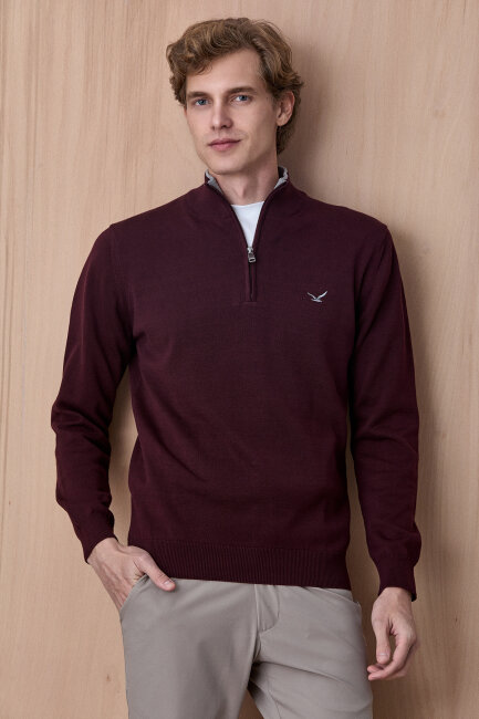 Mürdüm %100 Pamuk Fermuarlı Kazak 