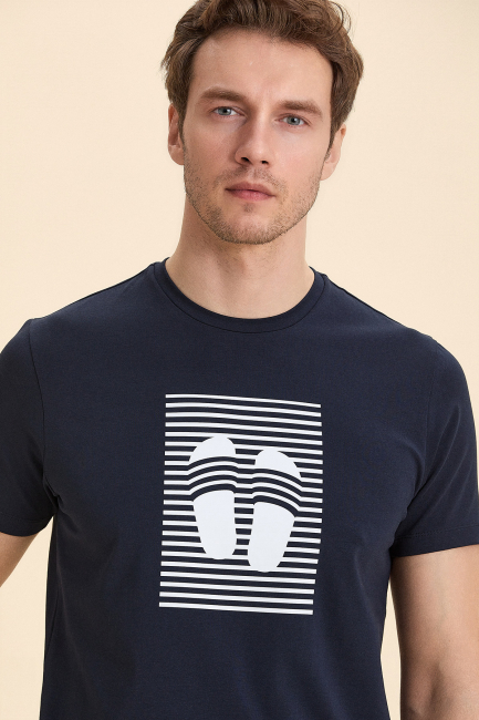 Navy Blue Printed T-Shirt Lacivert
