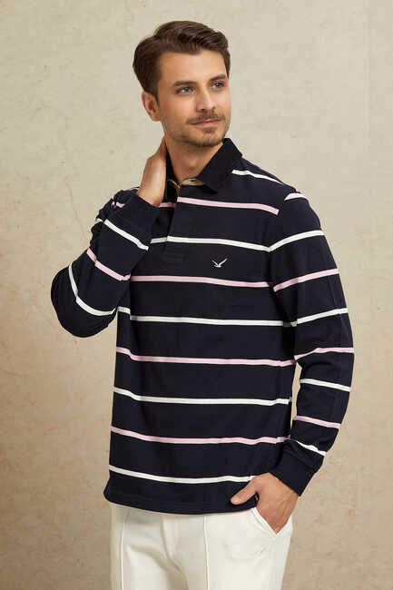 Navy Blue - Pink Velvet Collar Sweatshirt 