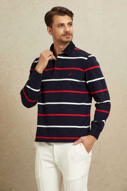 Navy Blue - Red Velvet Collar Sweatshirt 