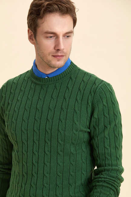 Green Hair Knitted Crew Neck Knitwear Green