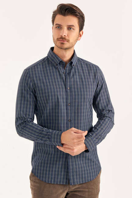 Navy Blue Patterned Shirt Lacivert