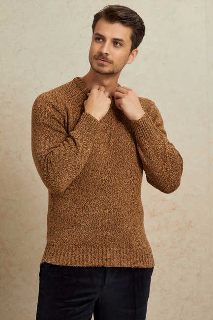 Brown 100% Cotton Round Neck Sweater 