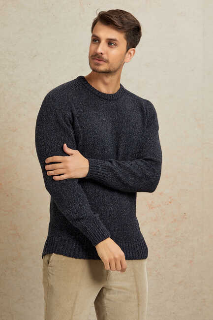 Navy Blue 100% Cotton Round Neck Sweater 