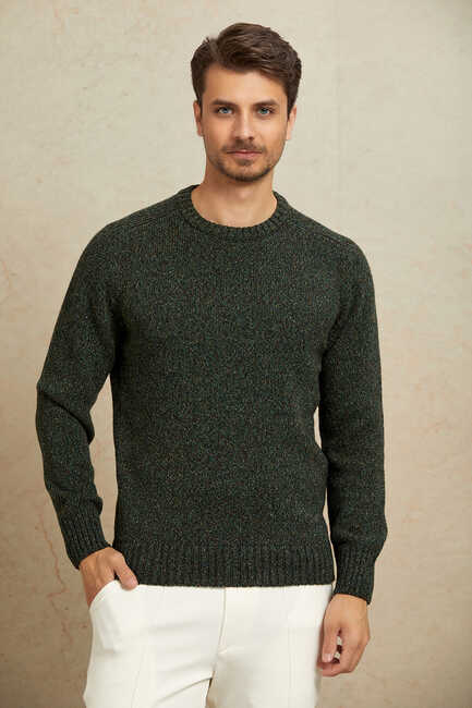 Green 100% Cotton Round Neck Sweater 