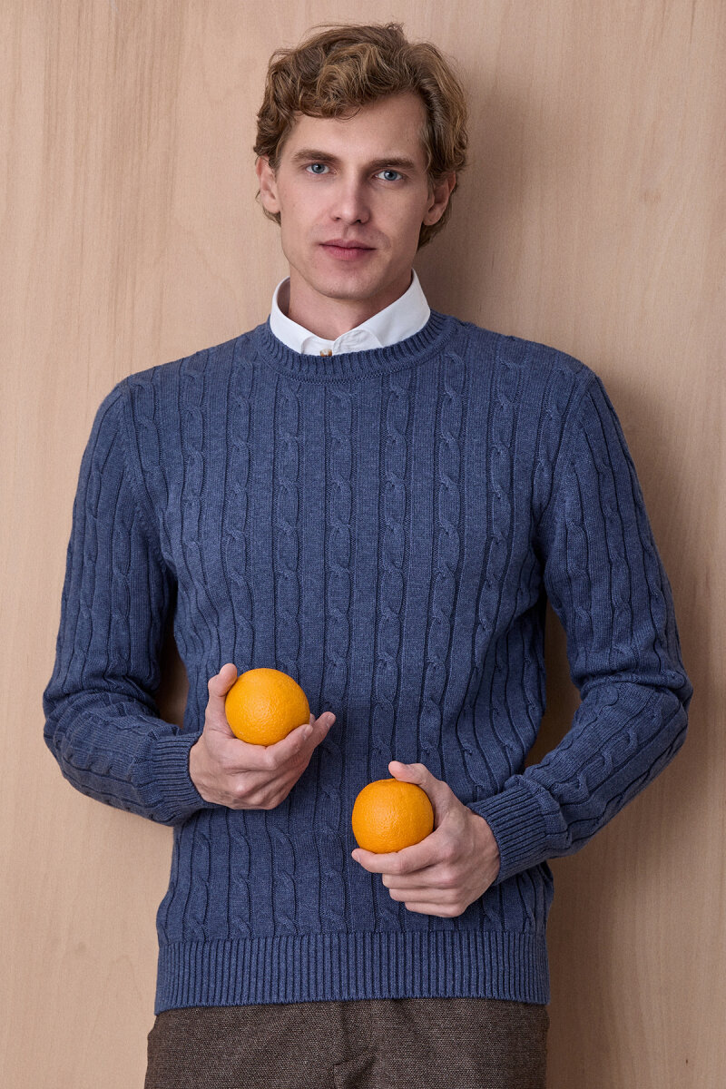 İndigo %100 Pamuk Bisiklet Yaka Kazak