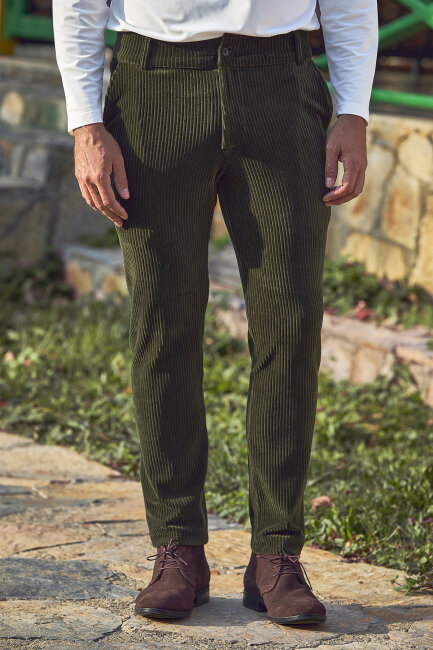 Yeşil Pamuklu Kadife Pantolon Yeşil