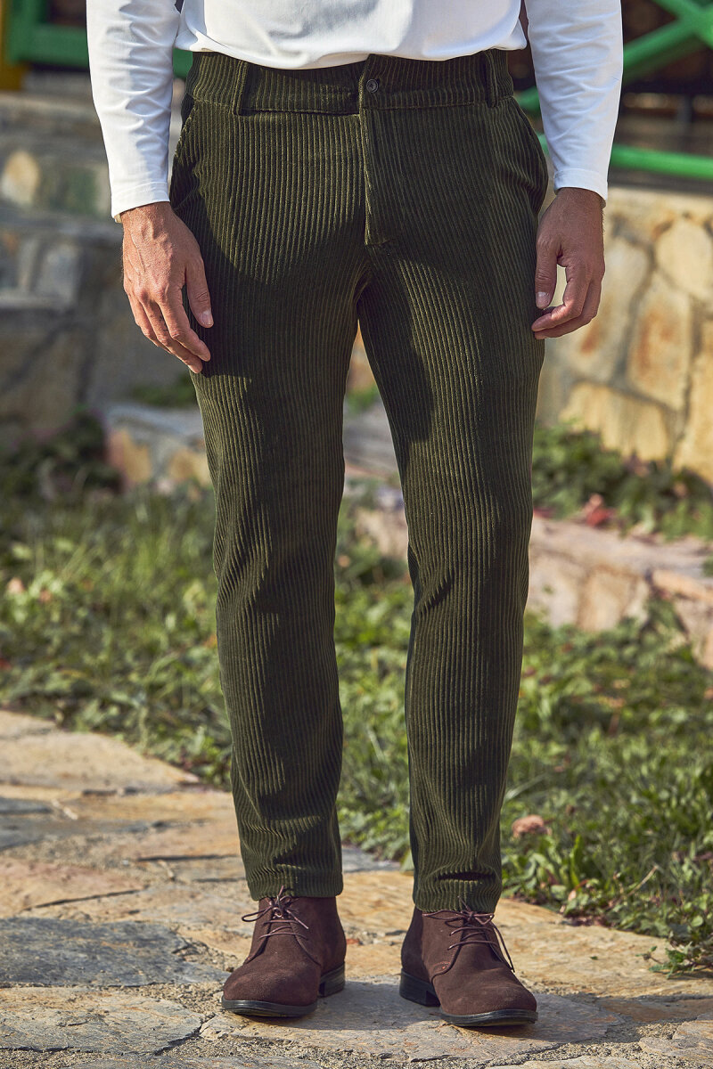 Yeşil Pamuklu Kadife Pantolon