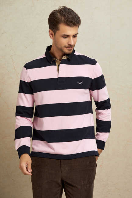 Navy Blue - Pink Velvet Collar Sweatshirt 