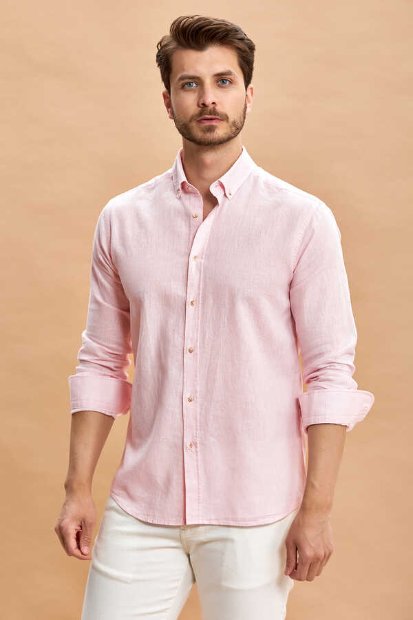 Pink Linen Cotton Blend Shirt - 1