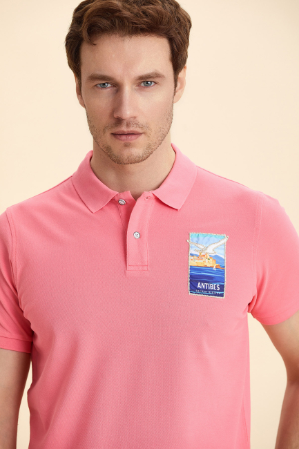 Salmon 100% Cotton Polo T-Shirt Coral